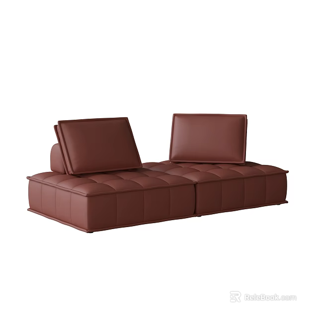 Brown Multi Person Leather Sofa With Tufted Design And Modular Sections 3d model