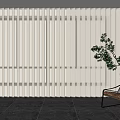White Vertical Blinds In Bright Interior With Marble Floor And Green Plant