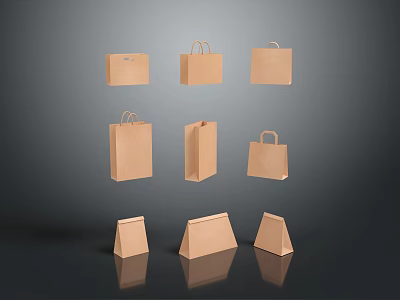 Decorative Brown Paper Bag Set With Various Styles And Designs For 3d model