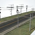 Urban Road Facilities With Utility Poles Overhead Power Lines And Street Lamps