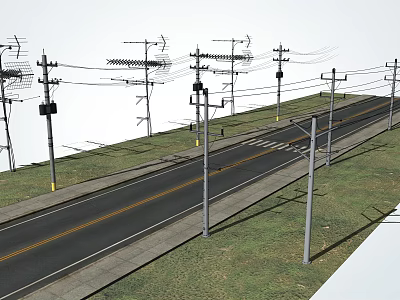 Urban Road Facilities With Utility Poles Overhead Power Lines And Street Lamps 3d model