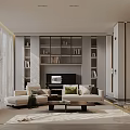 Modern Living Room Interior With White Sofa Wooden Coffee Table Bookshelves And Green Plants