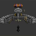Game Movie Character Eagle With Spread Wings Jackal Companion Golden Ornaments Blue Red Accents