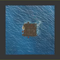 Offshore Oil Drilling Platform with Red Pillars and Industrial Equipment in Marine Environment