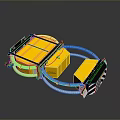 Mechanical Transport System Featuring Yellow Boxes Black Frames And White Rails 3d model