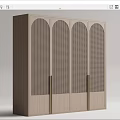 Modern Four Door Wardrobe with Lattice Panel Doors and Metal Handles in Light Wood Tone