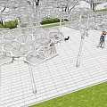 Hexagonal Pergola Open Structure With Paved Ground And People Enjoying Green Grass