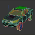Black Pickup Truck With Roof Rack Antenna And Off Road Tires