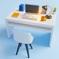 Essential Living Supplies On Modern Desk With Laptop Speaker Lamp Plant Mug And Chair