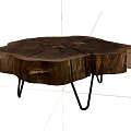 Rustic Wooden Stump Coffee Table With Natural Grain And Metal Hairpin Legs