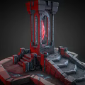 Dark Style Castle Structure With Red Crystal Archway And Stone Steps 3d model