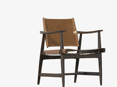 Accent Chair with Dark Wooden Frame Brown Fabric Seat and Backrest for Modern Living Space 3d model