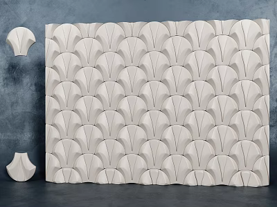 White Background Wall With 3D Fan Shaped Patterns And Decorative Elements 3d model