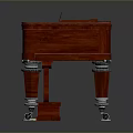 Classic Red Wooden Piano With White Keys And Ornate Metal Legs