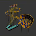 Colorful Blue And Orange Checkered Water Slide Structure With Slide Tracks And Funnel Shape