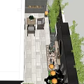 Starry Sky Night Courtyard Garden With Chinese Style Stone Pavement Green Plants And Stone Lantern
