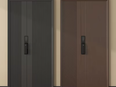 Security Doors Two Dark Gray And Brown Vertical Stripe Design With Electronic Keypad Locks 3d model