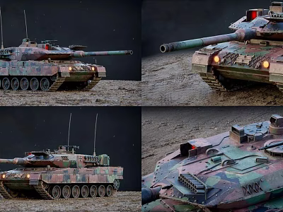 Military Tank Design With Camouflage Paint Gun Barrel Tracks Lights And Multiple Angles 3d model