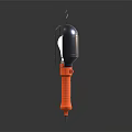 Lantern With Orange Handle Top Hook Metal Frame Inner Bulb Design And Silver Color
