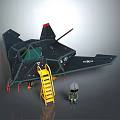 Military Stealth Aircraft Model With Yellow Ladder Black Body And Small Helmeted Figure