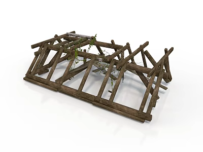 Rustic Wooden Roof Frame Structure With Climbing Vine Plants And Architectural Details 3d model
