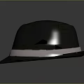 Black Fashionable Hat With Pink Ribbon Band On Dark Reflective Surface