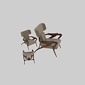 Modern Leisure Chair With Curved Wooden Armrests And Beige Fabric Upholstered Seat Backrest