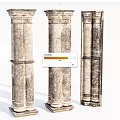 Three Classical Stone Pillars With Textured Surface And Decorative Details