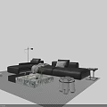Modern L shaped Sofa Coffee Table With Marble Pillows Glass Side Table On Striped Rug