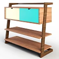 Wooden Display Shelf With Multi Tiered Shelves And White Turquoise Panels