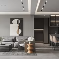 Modern Living Dining Room Interior With Gray Walls TV Wall Sofa Dining Table And Decorative Elements 3d model
