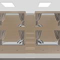 Modern Dormitory Room Interior With Wooden Bunk Beds Curtains Lockers And Drawers