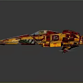 Futuristic Red And Yellow Space Spaceship With Sleek Design Cockpit And Star Emblems