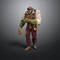 3D Fantasy Character Model Green Skinned Creature With White Shirt Red Pants Hat Tool Belt