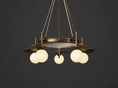 Modern Gold Metal Chandelier with White Globe Lights and Sleek Hanging Design 3d model
