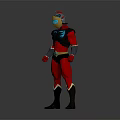 Humanoid Superhero Character In Red Armor With Silver Shoulders Blue Chest And Yellow Helmet
