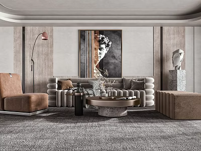 Elegant Modern Living Room With Sofa Coffee Table Set And Sculpture Rug Floor Lamp 3d model