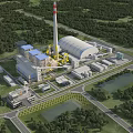 Modern Industrial Plant Surrounded By Greenery With Tall Chimney And Multiple Buildings