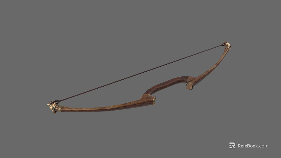 Traditional Wooden Bow With Ornate Carved Ends Vintage Hunting Weapon Design 3d model 