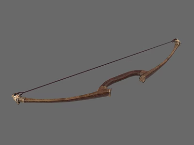 Traditional Wooden Bow With Ornate Carved Ends Vintage Hunting Weapon Design 3d model