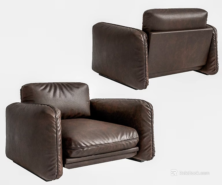 Modern Brown Leather Single Sofa With Thick Armrests And Comfortable Design 3d model 