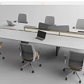 Modern Office Desk With Ergonomic Chairs And Laptops In Collaborative Workspace Setup 3d model