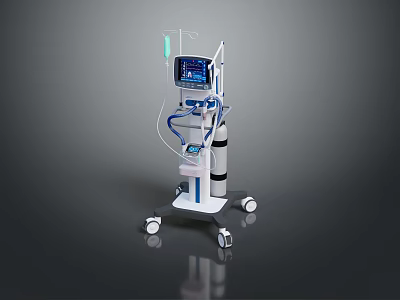Advanced Mobile Medical Equipment With Digital Display Control Panel Tubing And Wheels 3d model