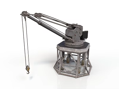 Industrial Crane With Metal Structure Base Long Lifting Arm Mechanical Components And Hanging Hook 3d model