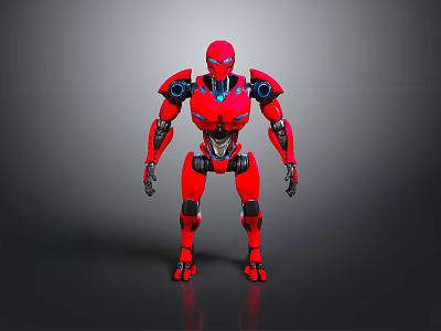 Red Robot Character With Blue Accents And Futuristic Mechanical Design 3d model