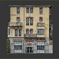 Cartoon Style Yellow Multistory Building Scene With Windows Arched Doors Street Lamp On Gray Platform