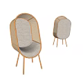 Modern Leisure Chair with Rattan Frame Light Gray Cushion and Wooden Legs