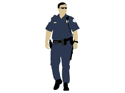 Game And Movie Character Police Officer Wearing Blue Uniform With Sunglasses And Equipment Walking 3d model