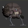 Mechanical Creature Character with Spherical Body Metal Legs Cottage Structure and Round Eyes