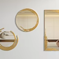 Stylish Decorative Mirrors With Golden Frames Round And Rectangular Shapes For Modern Interior Decor 3d model